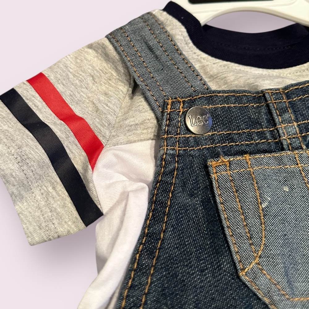 Baby Lee Kids Denim Overall Shorts With Undershirt Size 0-3 Months - Picture 4 of 8